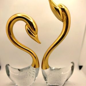 Vintage Murano Bubble Glass Swans- a Pair